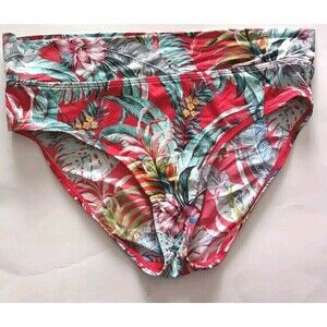 Skye Bikini Bottom Size Medium High Waisted Red Tropical Floral Print Beach Pool